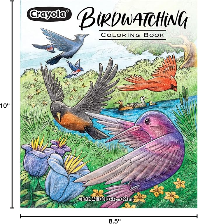 Crayola Bird Coloring Book (40pgs), Adult Coloring Pages, 8.5 x 10, Stress Relieving Coloring, Mindfulness Activity for Adults