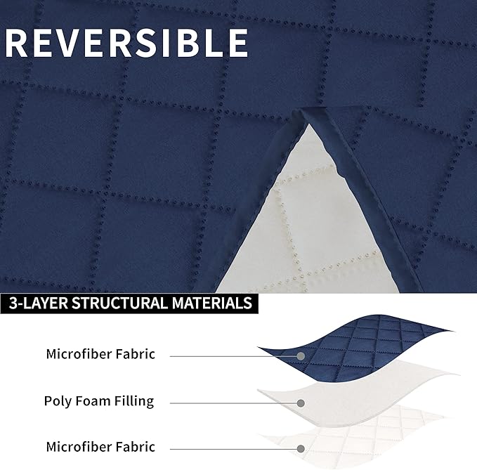 Easy-Going Oversized Loveseat Recliner Cover, Reversible Couch Cover for Double Recliner, Split Sofa Cover for Each Seat with Elastic Straps for Dogs, Pets(Oversized 2 Seater, Navy/Ivory)