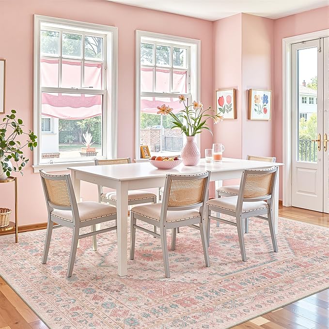 zesthome 6x9 Washable Rugs for Baby Girl, Super Soft Pink Rugs for Nursery Room, Non-Slip Stain Resistant Bedroom Rug, Ultra-Thin Large Area Rug (Pink/Blue,6'x9')