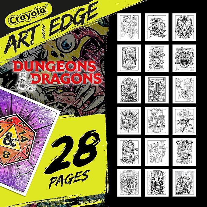 Crayola Art with Edge Dungeons & Dragons Coloring Pages (28pgs), Adult Coloring, DND, Full Poster Included, Gift for Teens