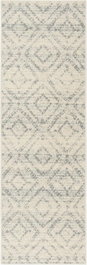 SAFAVIEH Adirondack Collection Runner Rug - 2'6" x 8', Ivory & Light Blue, Modern Diamond Distressed Design, Non-Shedding & Easy Care, Ideal for High Traffic Areas in Living Room, Bedroom (ADR131T)