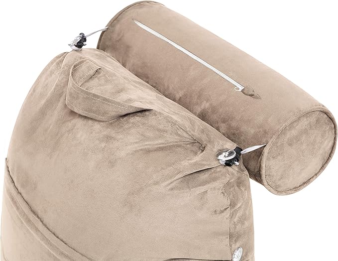 Husband Pillow Medium Aspen Edition Cowboy Taupe, Sit Up Reading & Bed Rest with Arms, Ultra-Comfy, Detach Neck Roll - Premium Shredded Memory Foam Backrest, Reverses to Micro: Suede or Plush