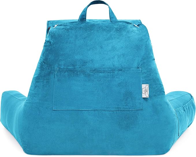 Husband Pillow XXL Reading & Bed Rest Pillows - Premium Memory Foam Backrest Pillow with Arms & Neck Roll - Aspen Edition Rodeo Blue - Reversible 2 Sided Cover with Plush Microfiber and Suede