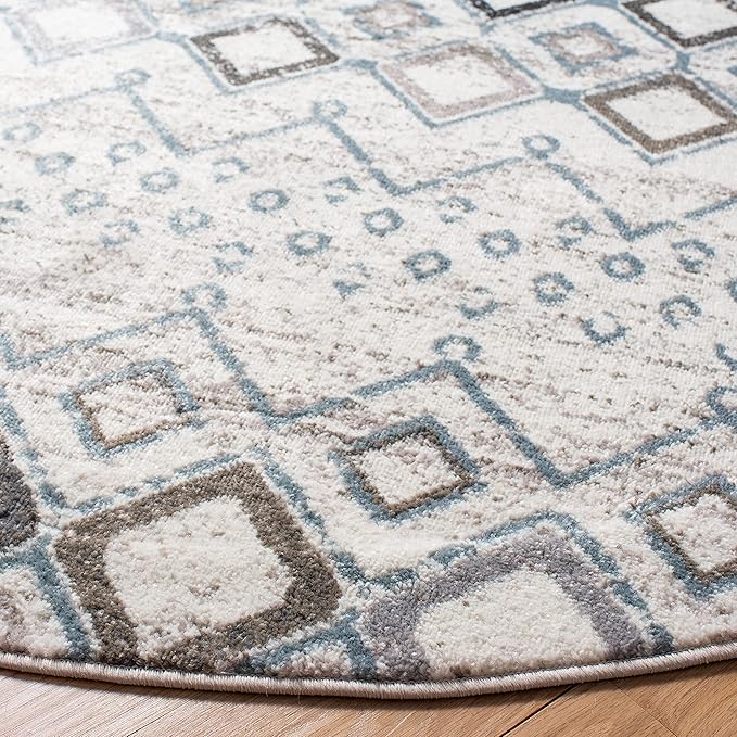 SAFAVIEH Amsterdam Collection 11' Round Ivory/Grey AMS108A Moroccan Boho Non-Shedding Dining Room Entryway Foyer Living Room Bedroom Area Rug