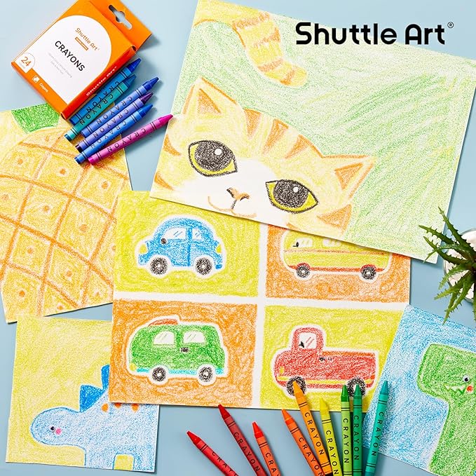 Shuttle Art Crayons Bulk Set - 24 Boxes of 24 Assorted Colors, 576 Count Durable & Non-Toxic Teacher-Quality Crayons, School Supplies bulk in Crayons For Family Class Party Favors