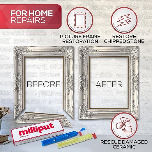 Milliput Epoxy Putty 10 Piece Set, Standard Color - with Sculpting Tools, Sanding Pad and Gloves - Air Dry Moldable Plastic Plumbers Clay - Ceramic Tile, Marble, and Quartz Countertop Chip Repair Kit