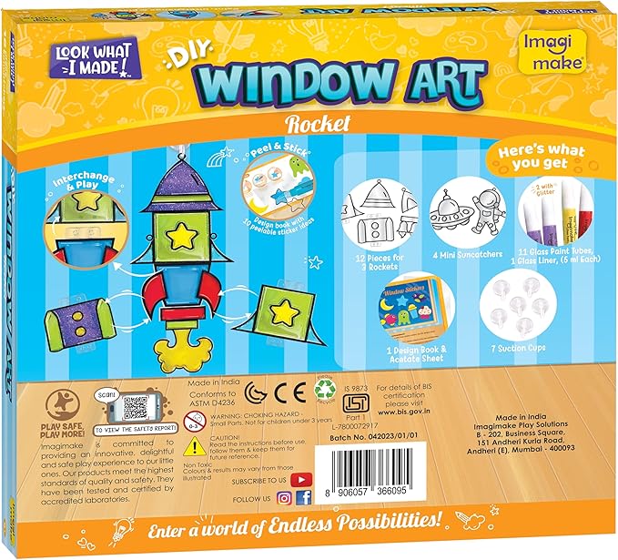Imagimake Window Art for Kids - Rocket | Suncatcher Kits for Kids, Arts and Crafts for Kids Ages 6-8 | Birthday Gifts for 5 6 7 8 9 10 11 12 Years Old Boys & Girls