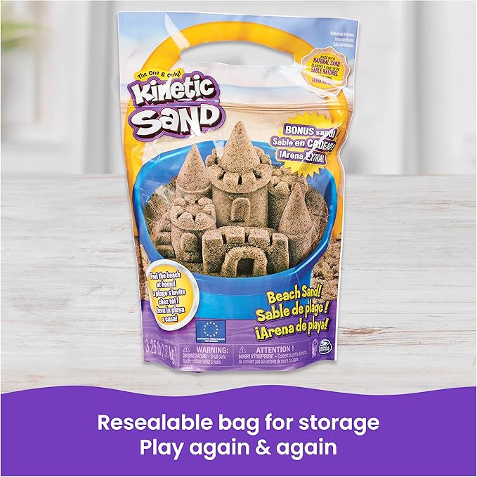 Kinetic Sand, 3.25lbs Beach Play Sand, Moldable Sensory Toys for Kids, Resealable Bag, for Ages 3 and up (Amazon Exclusive)