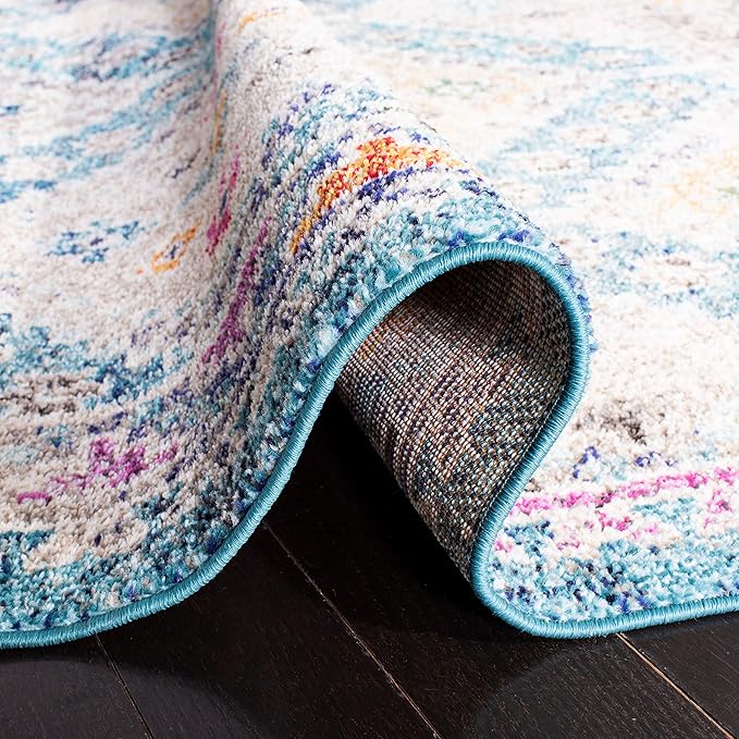 SAFAVIEH Madison Collection Runner Rug - 2'2" x 12', Dark Blue & Yellow, Boho Diamond Distressed Design, Non-Shedding & Easy Care, Ideal for High Traffic Areas in Living Room, Bedroom (MAD418N)