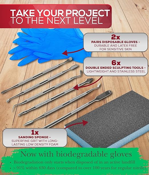 Milliput Plumbers Putty 10 Piece Set, Superfine White - with Sculpting Tools, Sanding Pad and Gloves - Ceramic Tile, Fiberglass Tub, Bath, Sink and Porcelain Repair Kit - 2 Part Epoxy Modeling Clay