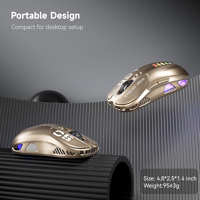 Uciefy Wireless Bluetooth Mouse, Dual Mode (BT5.1&2.4GHz) Rechargeable LED Wireless Mouse, Ergonomic Computer Mice for Laptop/PC/Mac-Bronze