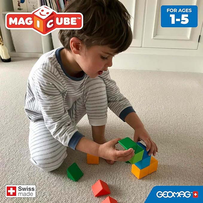 Geomag MagiCube 24-pc Magnetic Blocks Set for Toddlers & Kids Ages 1-5 | Swiss-Made STEM Educational Toy Made from 100% Recycled Plastic | Creative Early Learning Play