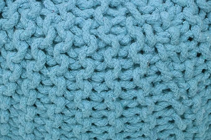 The Home Talk Ottoman Floor Poufs for Living Room Hand Knitted Foot Rest Comfortable Pouffe 100% Cotton Braid Cord Bean Bag for Armchair, Bedroom, DĂŠcor, 18"x18"x14", Turquoise