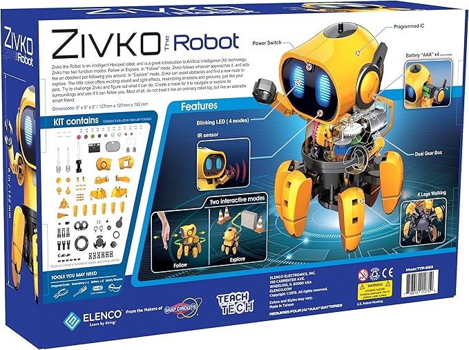 Elenco Teach Tech “Zivko The Robot”, Interactive A/I Capable Robot with Infrared Sensor, STEM Learning Toys for Kids 10+, includes Assembly Parts