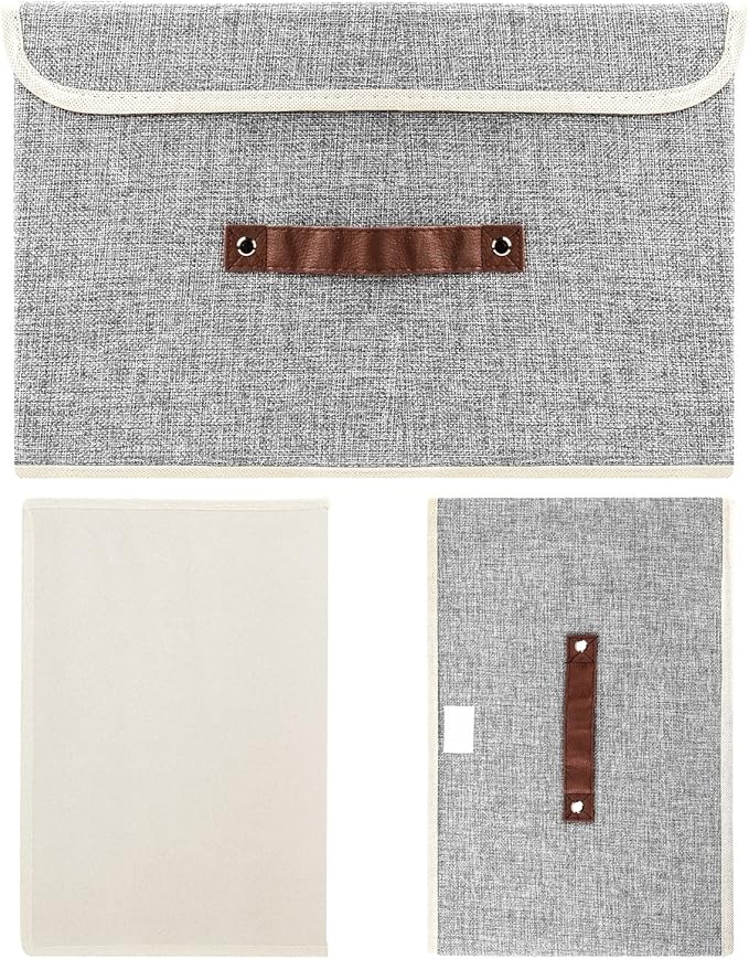 TYEERS Collapsible Storage Boxes, Washable Fabric Storage Bins with Lids, 14.9x9.8x9.8 inches, 3 Pack, Gray