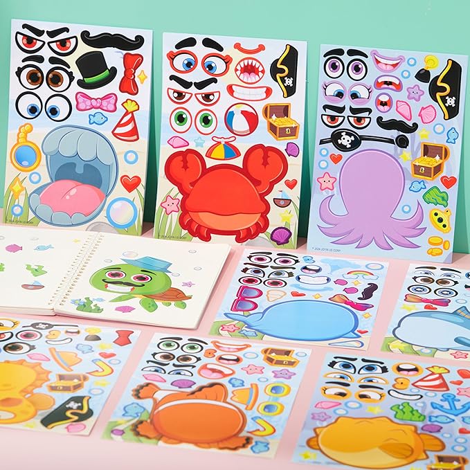 JOYIN 36 Pcs 9"x6" Sea Animals Make a face Stickers for Kids, Make Your Own Ocean Animals Sticker Sheets, Party Favors Kids Crafts, Goodie Bags Stuffers, Classroom Rewards