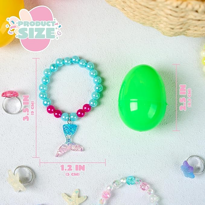 JOYIN 12 Pack Prefilled Easter Eggs with Different Designs of Beads Bracelets and Rings Inside, Jewelry Toys for Easter Basket Stuffers, Kids Egg Hunt, Girls Party Favors, Classroom Prizes Supplies