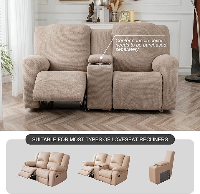Genina Recliner Loveseat Cover Stretch Couch Covers Sofa slipcover for 2 Seat Reclining Couch Thick Jacquard Furniture Protector (Taupe)