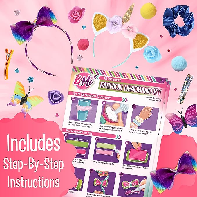 B Me Headband Making Kit for Girls - DIY 16 Unique Girls Hair Accessories with 60+ Craft Supplies - Arts & Crafts Gifts for Girls Ages 5-12