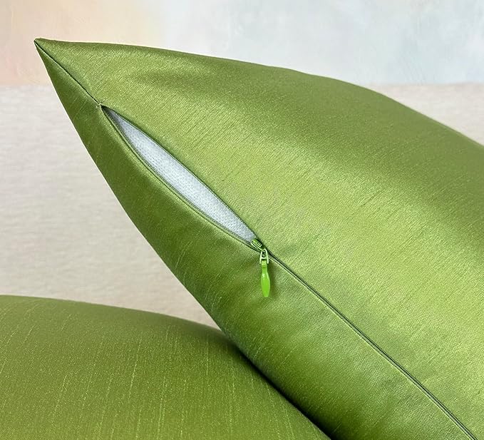 Aiking Home 12x18 Inches Faux Silk Rectangular Throw Pillow Cover, Zipper Closure, Green (Set of 2)