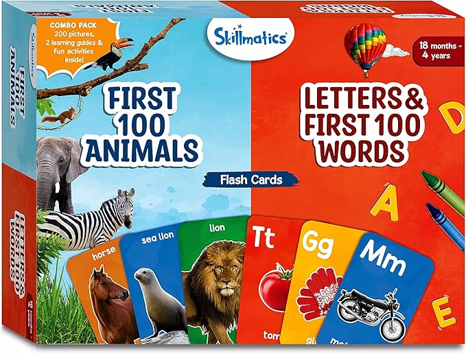 Skillmatics Thick Flash Cards Combo for Toddlers - Animals & Letters, Montessori Toys, Educational Games, Preschool Learning, Learning Aids, Gifts for Kids Ages 1, 2, 3, 4 Years