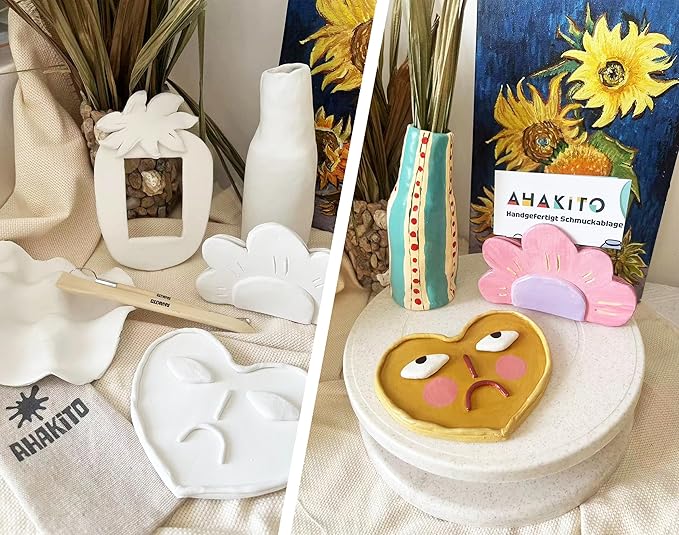 Ahakito Air Dry Clay for Adults, Pottery Clay DIY Kits for Adults Includes: Air Clay, Clay Sculpting Tools, Clay Paint, Brushes, Gloss Varnish for Air Dry Clay and Step-by-Step Comprehensive Guide