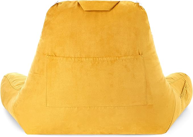 Husband Pillow Medium Aspen Edition Gold Rush, Sit Up Reading & Bed Rest with Arms, Ultra-Comfy, Detach Neck Roll - Premium Shredded Memory Foam Backrest, Reverses to Micro: Suede or Plush