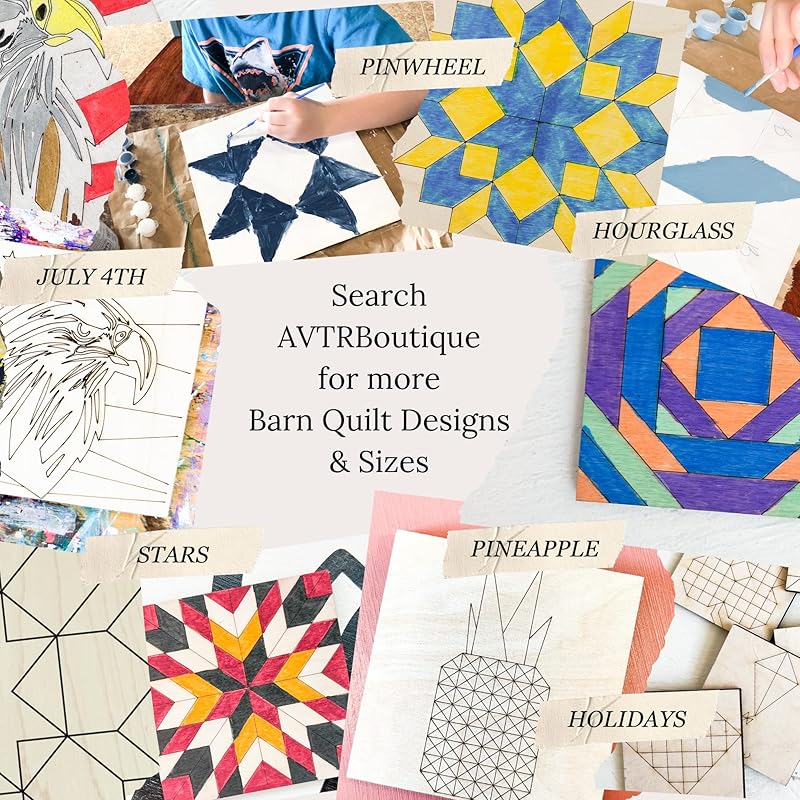 Large Unfinished Barn Quilt Square Wooden Sign, Country Decor Canvas Quilts Blocks (18 inches, Friendship Star)