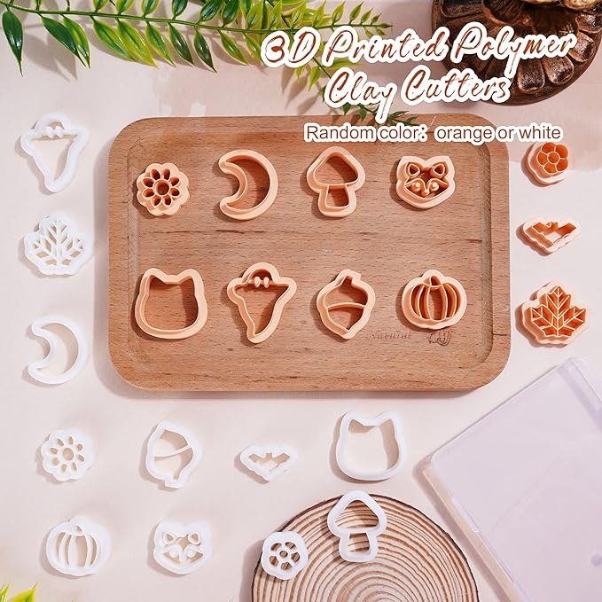 Puocaon Polymer Clay Cutters - 11 Pcs Maple Leaves Clay Cutters for Jewelry Making, Cat Fox Shape Clay Earring Cutters, Polymer Clay Earrings Making, Acorn Pumpkin Autumn Fruit Clay Earrings Studs