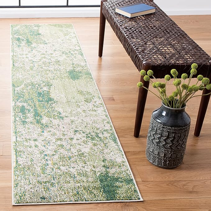 SAFAVIEH Madison Collection Runner Rug - 2'2" x 10', Green & Ivory, Modern Abstract Design, Non-Shedding & Easy Care, Ideal for High Traffic Areas in Living Room, Bedroom (MAD499Y)