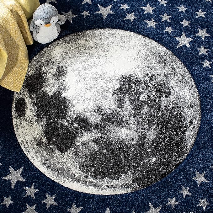 SAFAVIEH Carousel Kids Collection Runner Rug - 2' x 8', Navy & Grey, Non-Shedding & Easy Care, Ideal for High Traffic Areas for Boys & Girls in Playroom, Nursery, Bedroom (CRK135N)