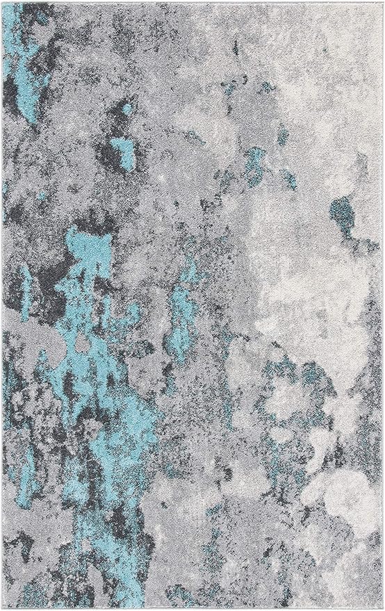 SAFAVIEH Adirondack Collection Area Rug - 5'1" x 7'6", Turquoise & Grey, Modern Abstract Design, Non-Shedding & Easy Care, Ideal for High Traffic Areas in Living Room, Bedroom (ADR134K)