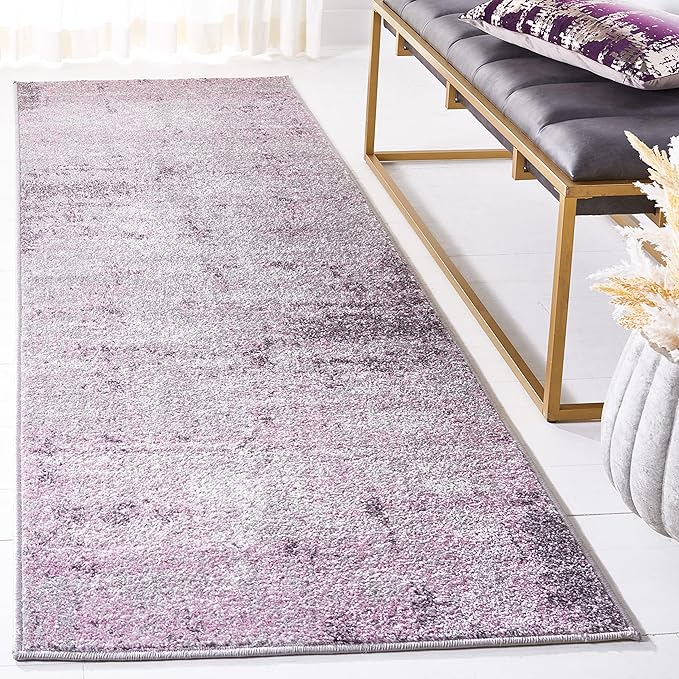 SAFAVIEH Adirondack Collection Runner Rug - 2'6" x 14', Light Grey & Purple, Modern Abstract Design, Non-Shedding & Easy Care, Ideal for High Traffic Areas in Living Room, Bedroom (ADR130M)