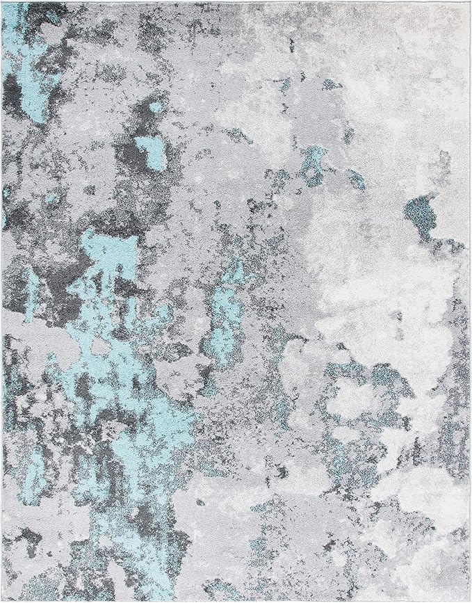 SAFAVIEH Adirondack Collection Area Rug - 8' x 10', Turquoise & Grey, Modern Abstract Design, Non-Shedding & Easy Care, Ideal for High Traffic Areas in Living Room, Bedroom (ADR134K)