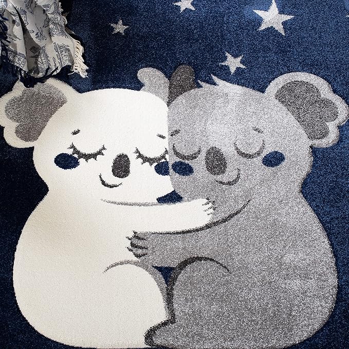 SAFAVIEH Carousel Kids Collection Runner Rug - 2' x 8', Navy & Grey, Koala Design, Non-Shedding & Easy Care, Ideal for High Traffic Areas for Boys & Girls in Playroom, Nursery, Bedroom (CRK195N)