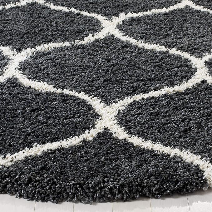 SAFAVIEH Hudson Shag Collection 3' Round Dark Grey/Ivory SGH280G Moroccan Ogee Trellis Non-Shedding Living Room Bedroom Dining Room Entryway Plush 2-inch Thick Area Rug