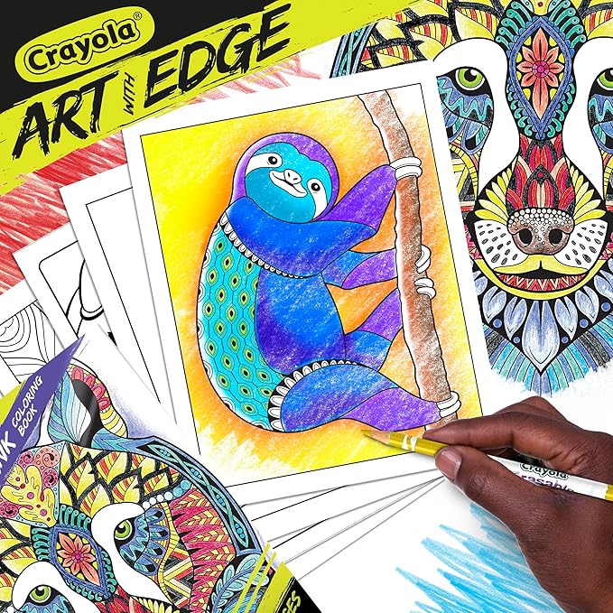 Crayola Art With Edge Jungle Animal Coloring Pages (40pgs), Cute Animals, Mandala Designs, Teen and Adult Coloring Books