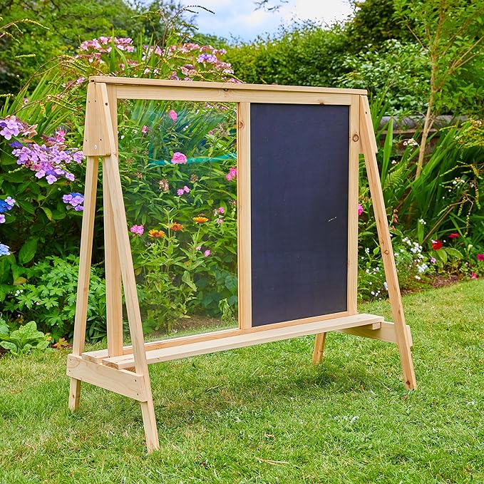 Chalkboard and Painting Easel for Kids. Wooden Double Sided Easel for Arts and Crafts, Learning and Playing. for Indoor and Outdoor Use FSC Treated Wood.