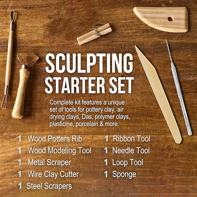 US Art Supply 12-Piece Pottery and Clay and Sculpting Tools Set with Canvas Zippered Case