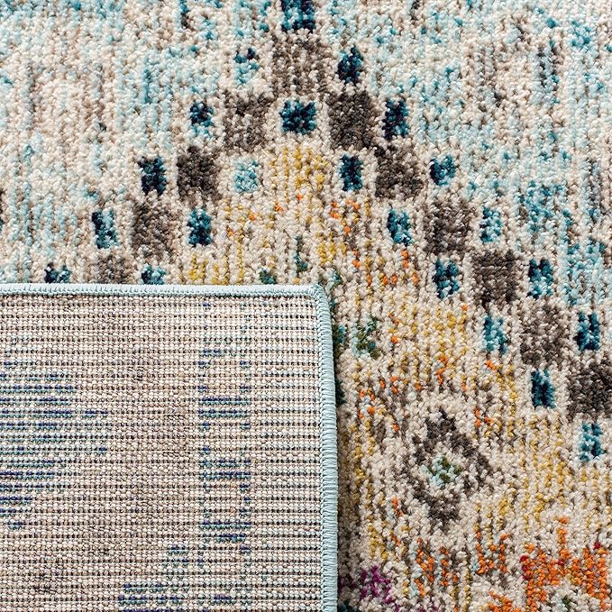 SAFAVIEH Madison Collection Runner Rug - 2' x 8', Blue & Yellow, Boho Diamond Distressed Design, Non-Shedding & Easy Care, Ideal for High Traffic Areas in Living Room, Bedroom (MAD418K)