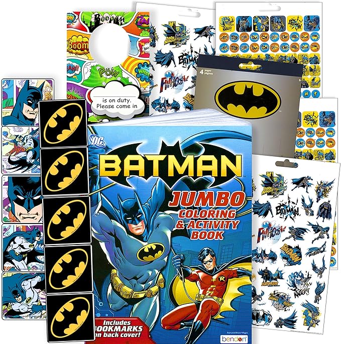 Batman Stickers Activity Set - Bundle Includes Batman Sticker Pad, Batman Reward Stickers, Batman Coloring Book, and 2-Sided Superhero Door Hanger