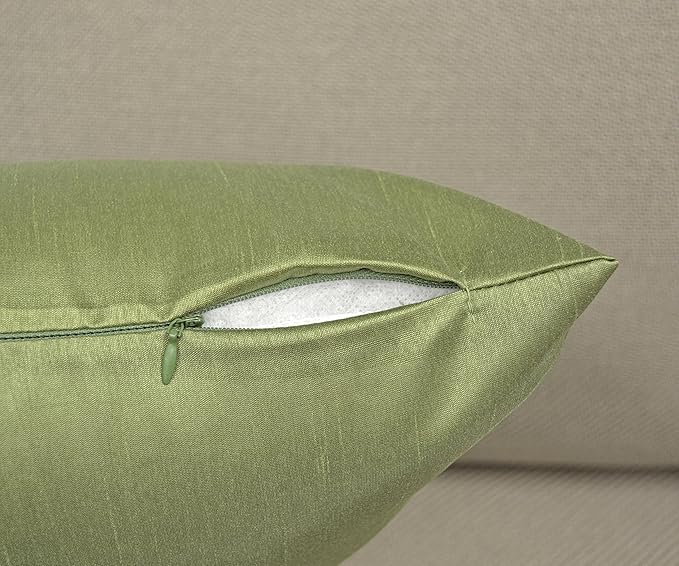 Aiking Home 12x18 Inches Faux Silk Rectangular Throw Pillow Cover, Zipper Closure, Sage (Set of 2)