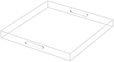 BEYLANG Clear Sturdy Acrylic Serving Tray with Handles-24x24Inch-Serving Coffee,Appetizer,Breakfast,Butler-Kitchen Countertop Tray-Makeup Drawer Organizer-Vanity Table,Ottoman Tray-Decorative Tray