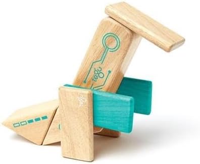 Tegu Robo Magnetic Wooden Block Set, Electric Aqua, 8 PIECE