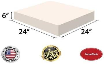 FoamRush 6" H x 24" W x 24" L Upholstery Foam Cushion High Density (Square Foam for Dining Chairs, Chair & Wheelchair Seat Cushion Replacement)