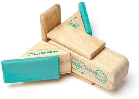 Tegu Robo Magnetic Wooden Block Set, Electric Aqua, 8 PIECE