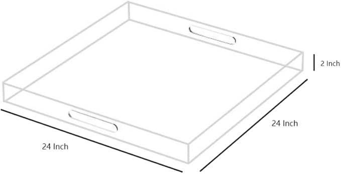 BEYLANG Clear Sturdy Acrylic Serving Tray with Handles-24x24Inch-Serving Coffee,Appetizer,Breakfast,Butler-Kitchen Countertop Tray-Makeup Drawer Organizer-Vanity Table,Ottoman Tray-Decorative Tray