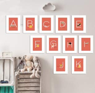 English Alphabets Flash Cards and Art Wall Cards - Set of 26 (5" x 7") Animal Alphabet Cards for Nursery Decor, Gifts, Kids Room, Classroom, by Kindred Sol Collective