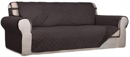 PureFit Reversible Quilted Sofa Cover, Water Resistant Slipcover Furniture Protector, Washable Couch Cover with Non Slip and Elastic Straps for Kids, Pets (Sofa, Chocolate/Chocolate)