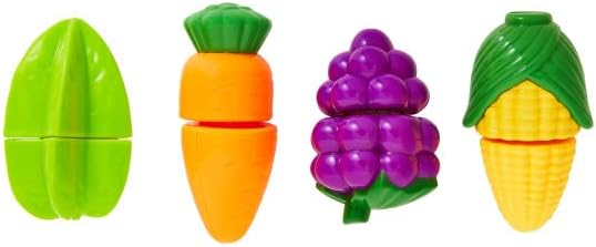 Hey! Play! 46-Piece Play Food Set - Includes 35 Cutting Play Food Toys, Grocery Basket, 3 Cutting Boards, 3 Knives, and 4 Dishes - for Ages 3 and Up, Orange (80-PP170010)